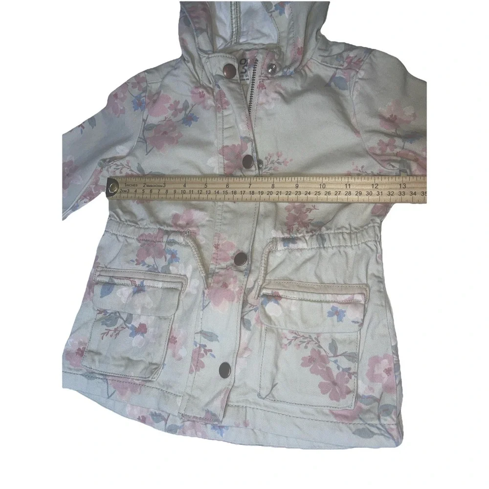 Girl 4T Oshkosh B'gosh Denim Jacket Beige Pink Blue Floral drawstring Waist